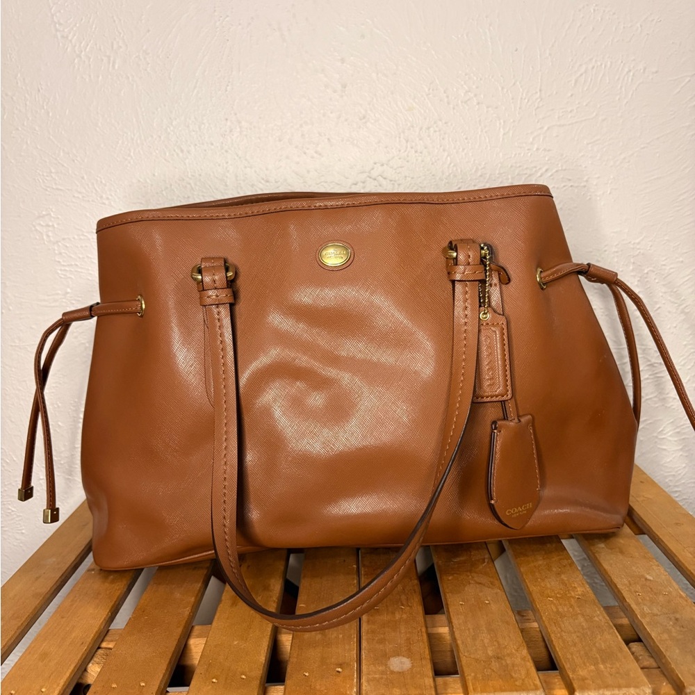 Coach Cognac Leather Tote with Gold Hardware